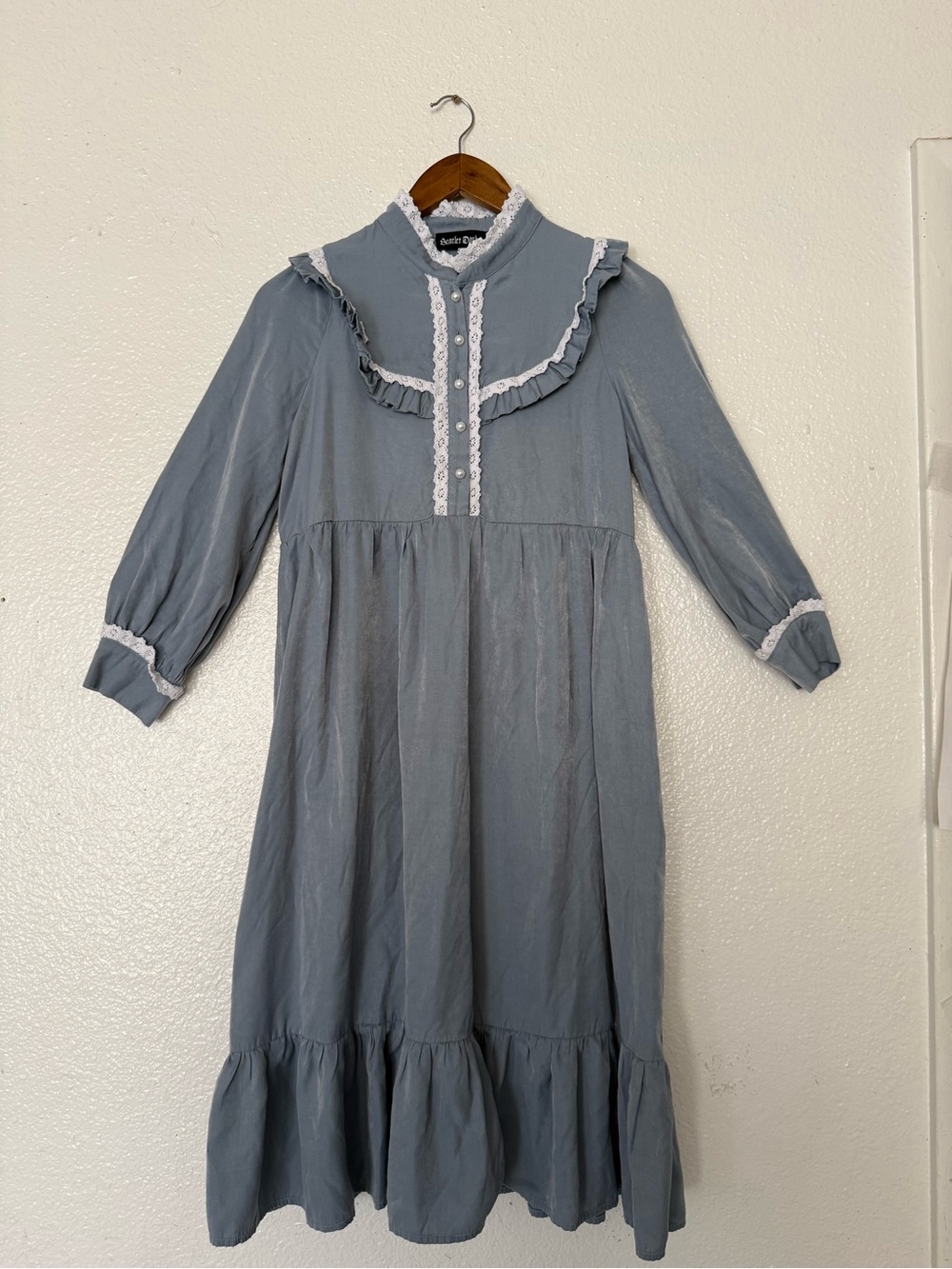 Scarlet Darkness Girls' Ruffle-Trim Long Sleeve Dress - Dusty Blue size 10Y
